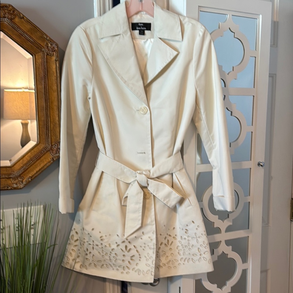 Dennis Basso Cream Embellished Trench Coat XXS